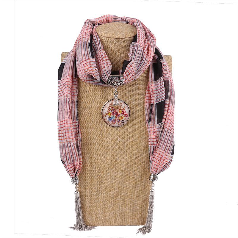 Böhmischer Baumwoll-Leinen-Schal mit Vintage-Anhänger & Quaste Damenmode Wickeltuch Schal
