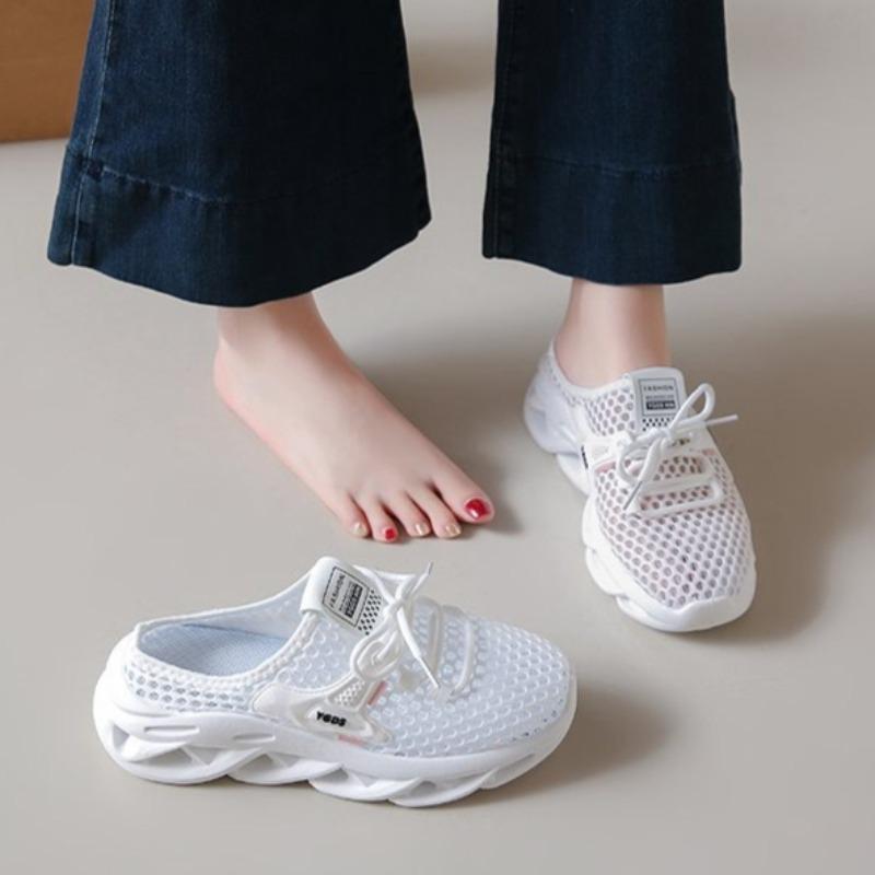 Fashion New Autumn Round-toed Deep-cut Mesh Slippers with Breathable Soft Sole and Non-slip Flat Bottom
