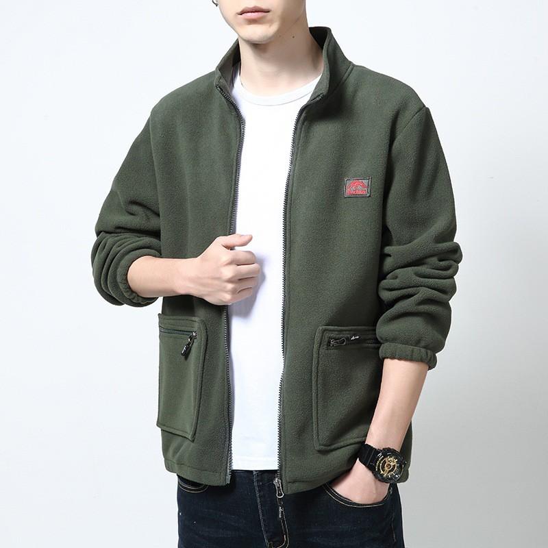 Mens Fleece Jacket With Stand Collar Lightweight Outdoor Coat Men