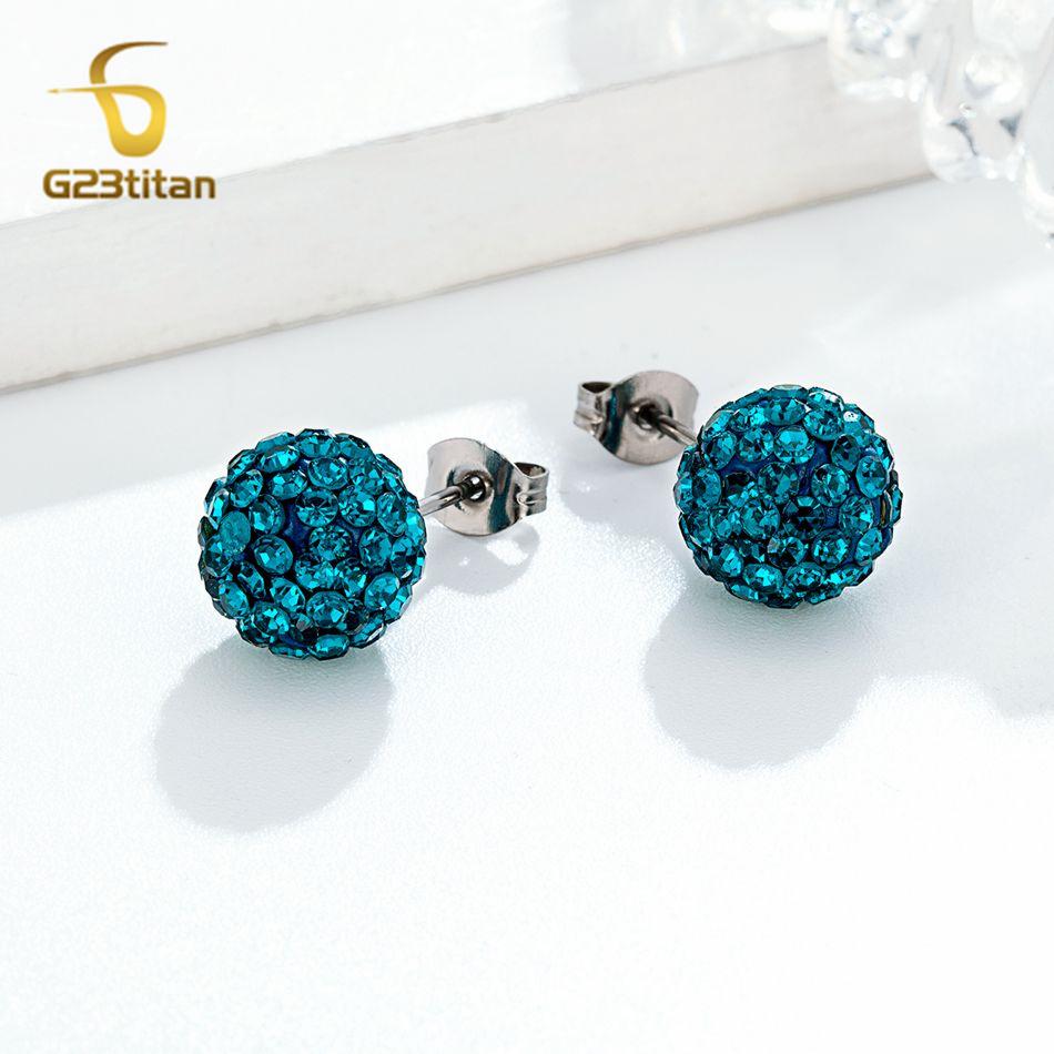 Colors Crystal Bead Polymer Clay Earrings G23 Titanium Ear Stud Micro Pave Rhinestone Disco Ball Hypoallergenic Piercing Zircon