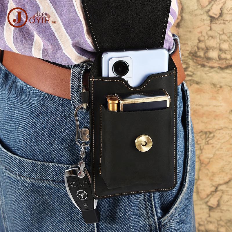 Men's Genuine Leather Fanny Pack: Mad Horse Waist Bag, Belt Loop Phone Holder for Outdoor Sports.