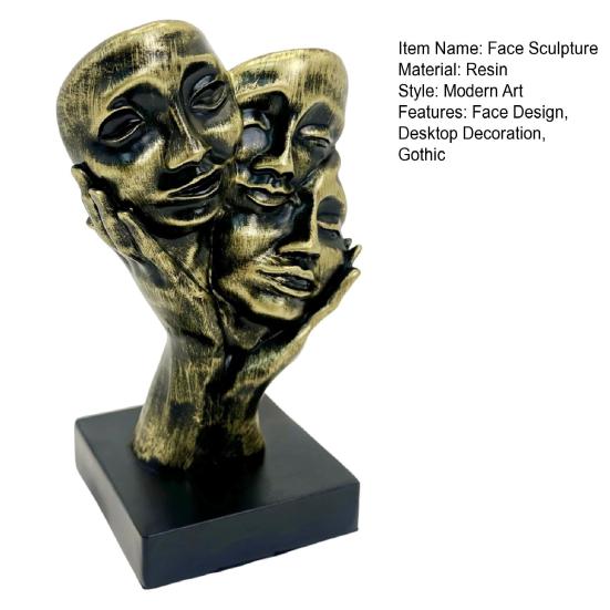 Gothic Bronze Face Sculpture Abstract Dark Art Human Face Resin Figurine Statue Home Office