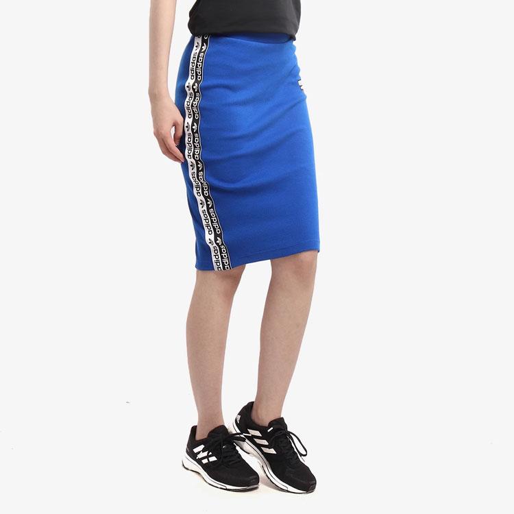 Adidas Originals Colorblock Letter Print High-Waisted Knit Casual Skirt Women Bottoms Blue ED7421