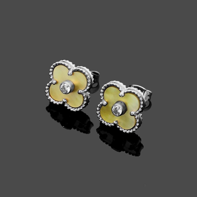 

Four-leaf Clover Earrings Women s Red Agate and Shell Four-leaf Flower Earrings silver