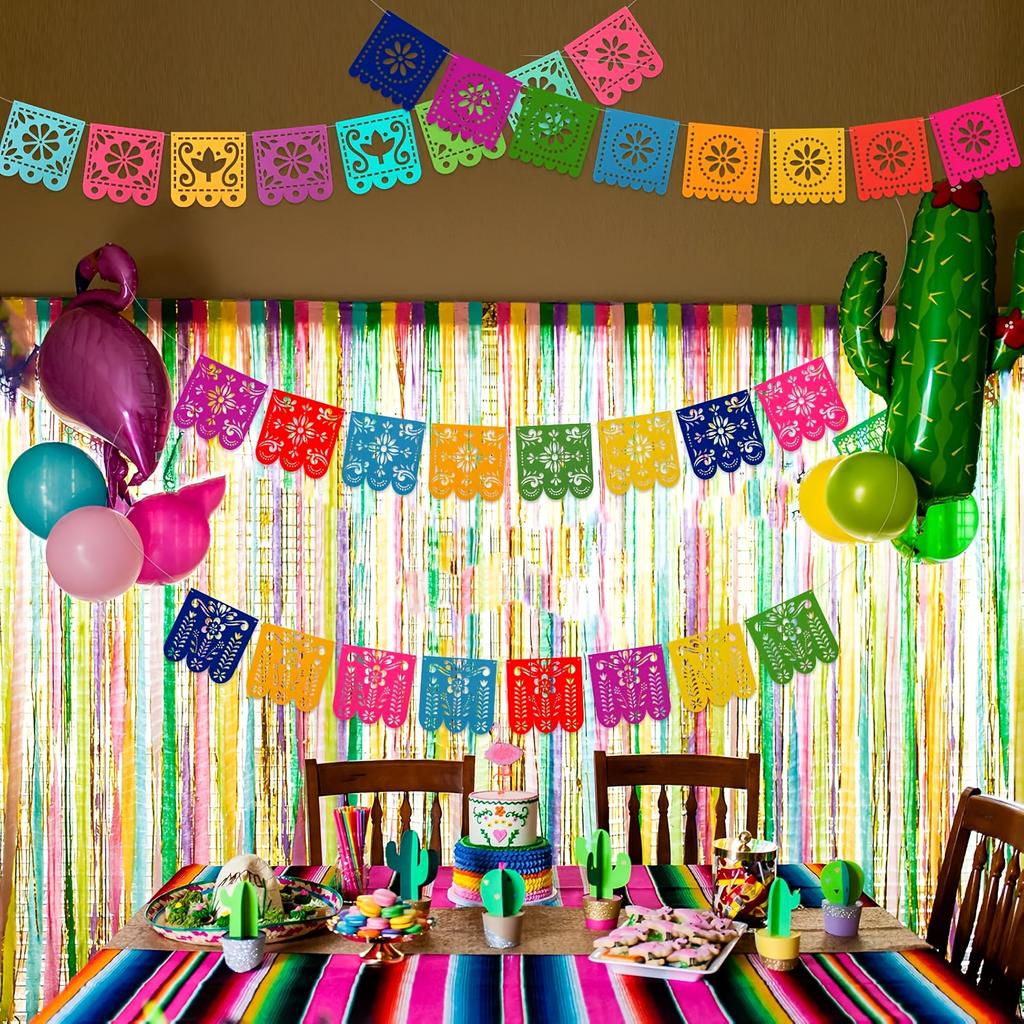 Day of The Dead Mexican Party Banner - 4 Tiras (32 Pastillas) Vibrant Felt Garland, for Fiesta, Carnival & Wedding Decor