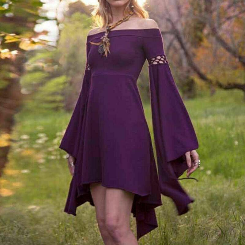 

Женское готическое средневековое ретро платье с открытыми плечами для вечеринки, дворцовый костюм для косплея XL фиолетовый