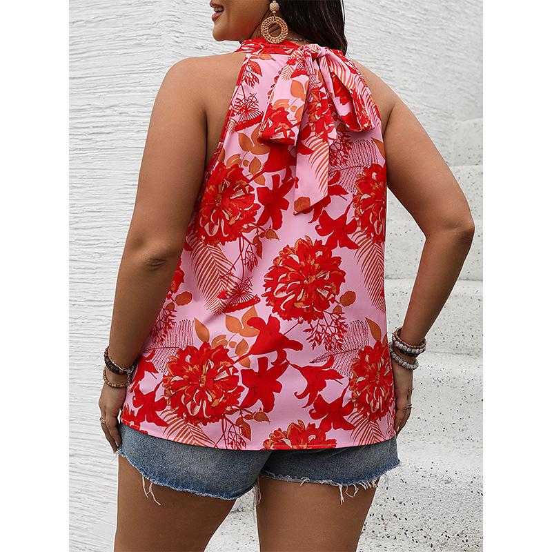 Nuova Maglietta a Maniche Corte con Stampa Senza Spalle da Donna con Scollo Halter Incrociato e Allacciatura sulla Schiena, Maglietta Pullover Estiva Casual alla Moda, Maglietta Larga Traspirante Plus Top