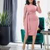 Women's Plus Size Elegant Pleated Dress - Solid Color, African Design, New Style