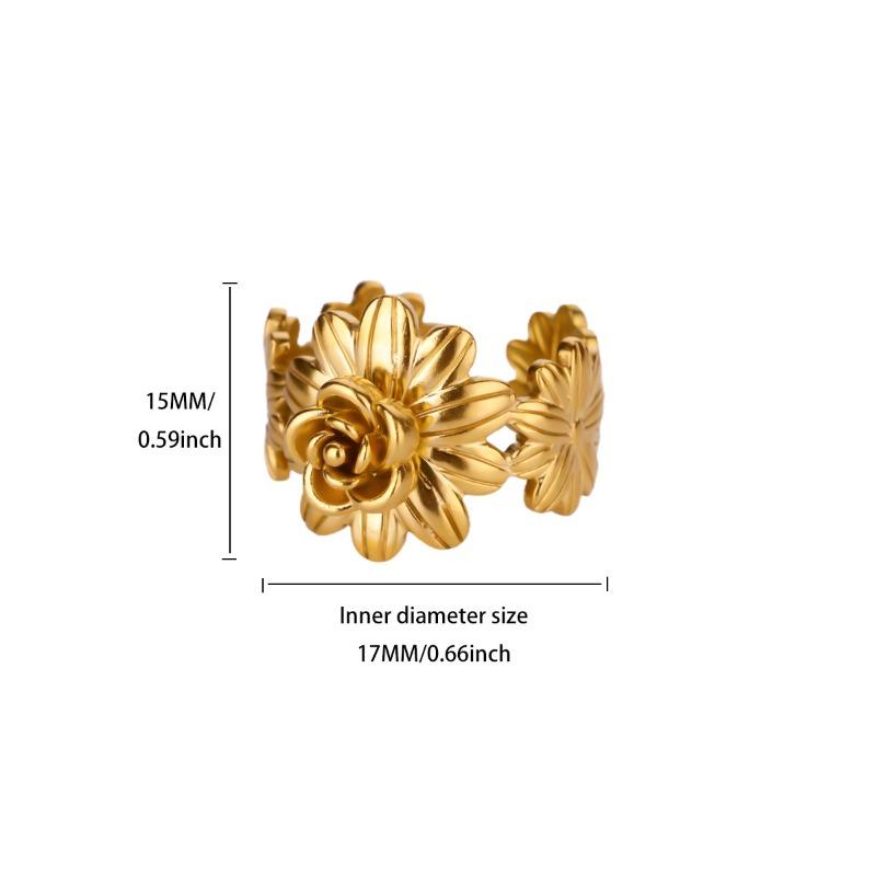 Wind Flower Open Ring Women's Stainless Steel Gold Fashion Adjustable Bracelet Ring Trendy