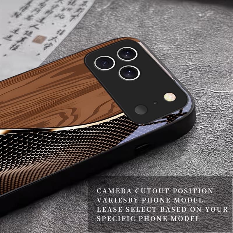 Fiber Gold Trim For Apple Black Phone Case For iPhone 17 16 15 14 13 12 Mini 11 Pro Max 17 Air 7 8 Plus XR X Glass Back Cover