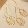 Necklace And Earring Sets For Women, Gold Chunky Charm Necklaces Three Layer Circle Pendant  Bohemian Jewelry Metallic Style Gift