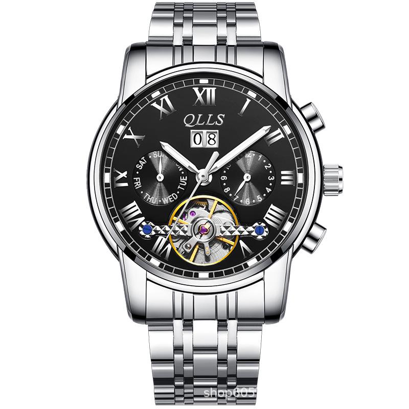 QLLS Men's Fashion Automatic Luminous Waterproof Skeleton Wristwatch - Business Casual Style