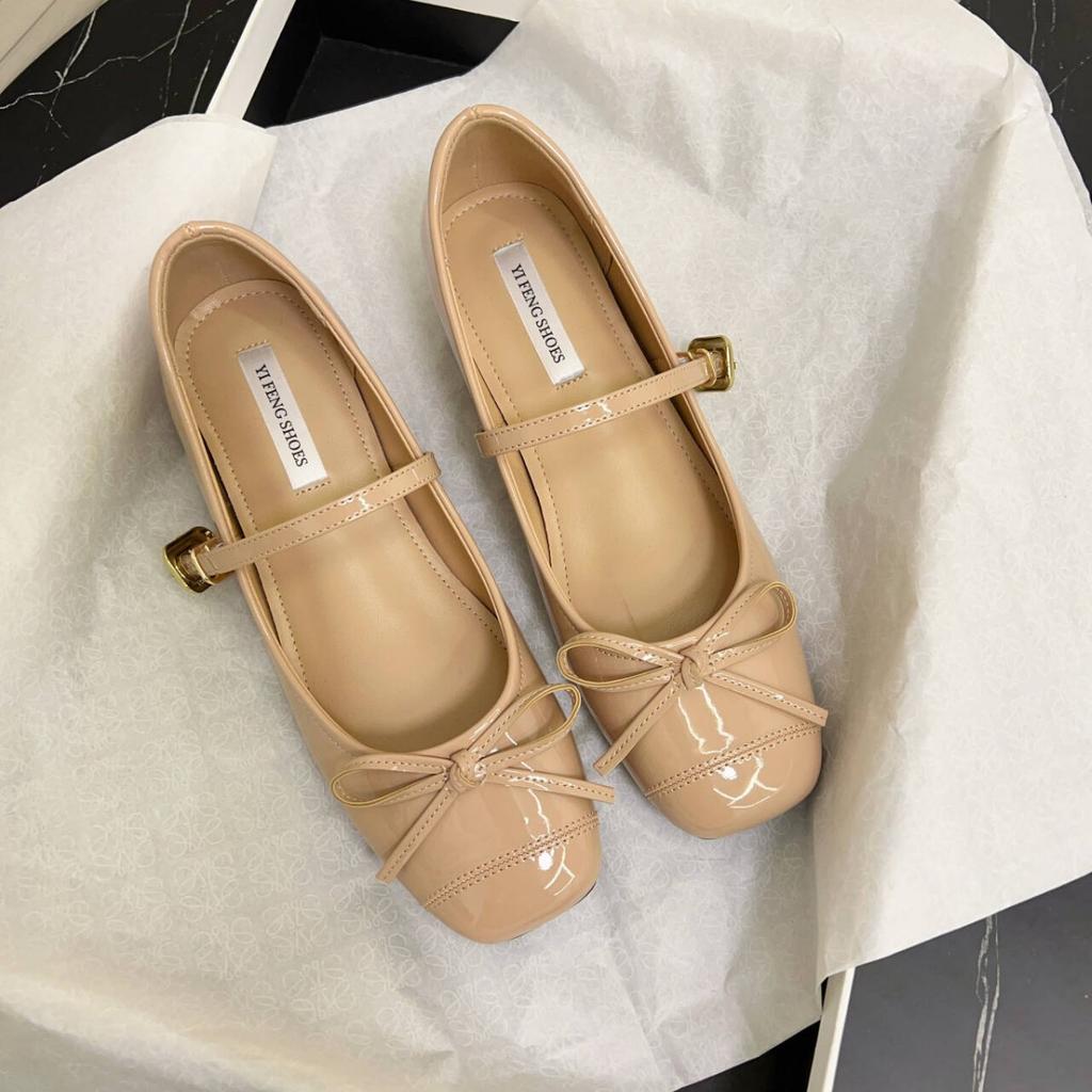 French small inner height increase 5cm bow light mouth single shoes square head Mary Jane shoes gentle flat ballet shoes