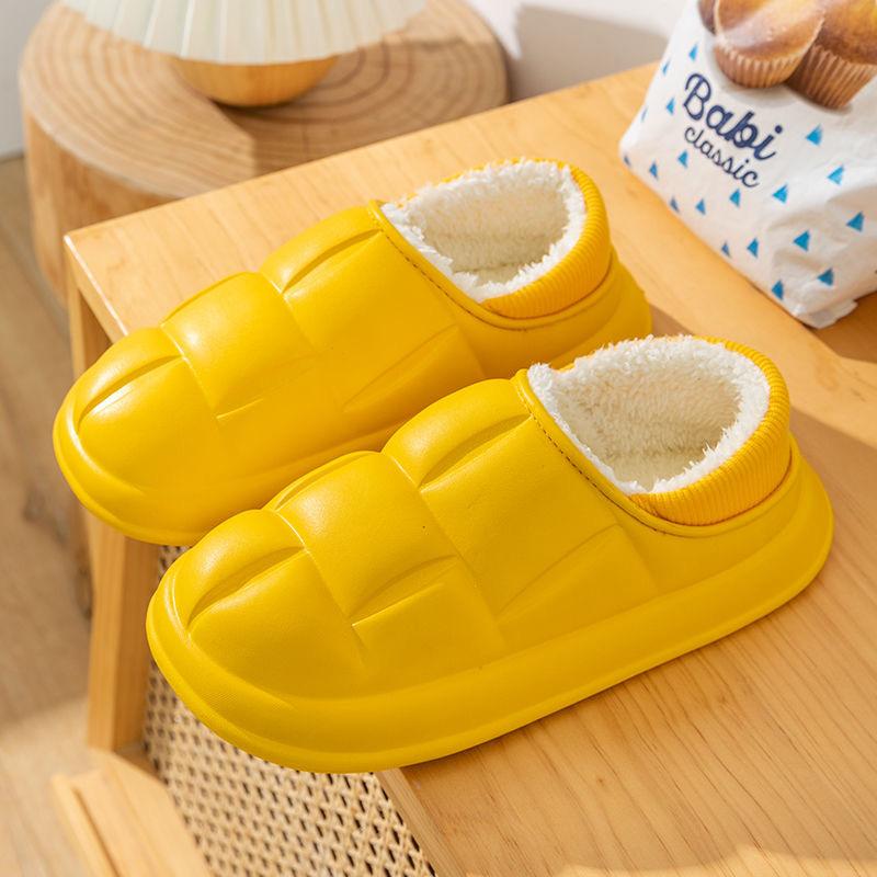 Bag heel cotton slippers women's home warm wool slippers waterproof cotton shoes couple fleece thickened EVA cotton cover shoes