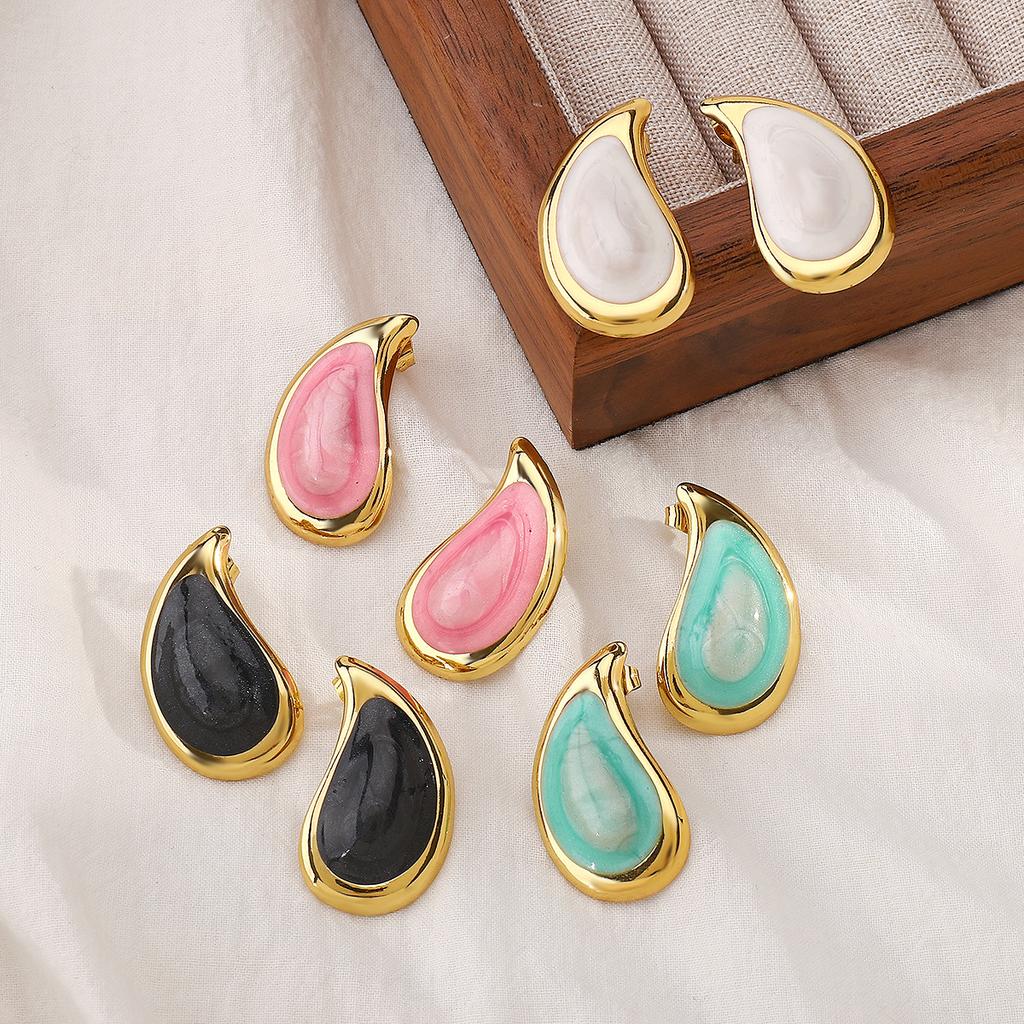 Vintage Oil Dripping Water Drop Geometric Stud Earrings French Minimalist Unique Temperament Stainless Steel Earrings For Women