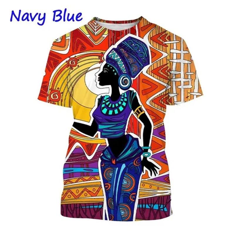 Summer Round Neck African Style Ethnic Woman Graphic 3D Print Top Fashionable Casual Short Sleeved Women's T-shirts