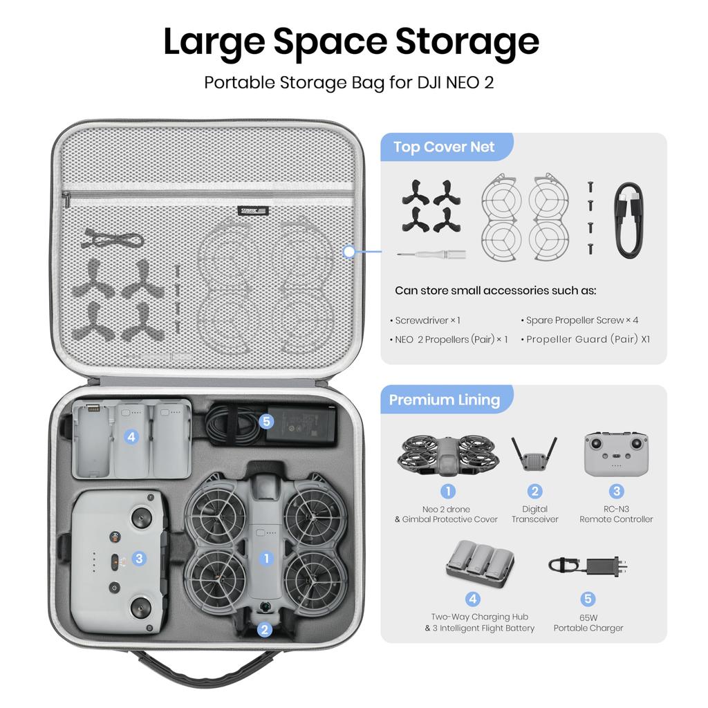 STARTRC DJI Neo 2 Case, Carrying Bag for RC-N3 Transmitter Accessories, Shockproof, Waterproof, and Portable Travel Case