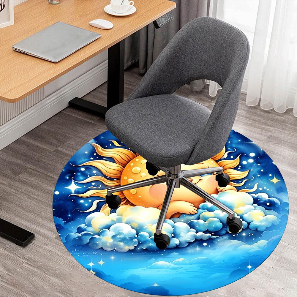 

1PC Sun Clouds Stars Round Chair mat Area Rug - Non-Slip, Floor Mat for Office, Bedroom, home decor Christmas Gift c0528081 80cm