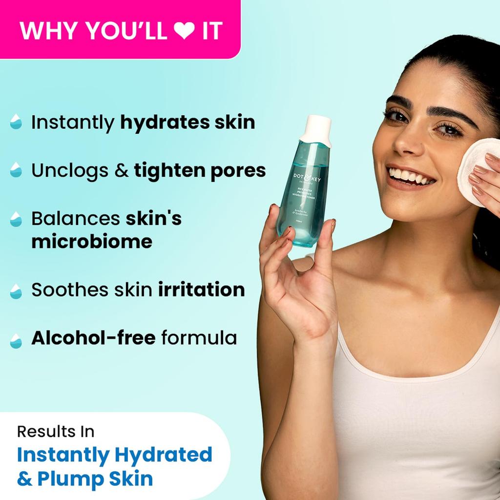 Dot & Key Rice Water Hydrating Toner With Hyaluronic Acid For Dry Sensitive Oily Skin, Alcohol-Free 150ml, Quick Absorbing, Non-Sticky