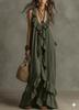2026 Casual Bohemian Urban V-Neck Short Sleeve Ruffle Edge Vintage Dress Vacation Style