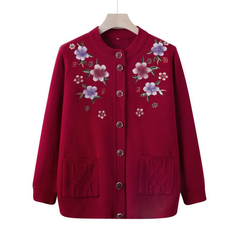 LangSha Elderly Women's Plush Lined Winter Sweater