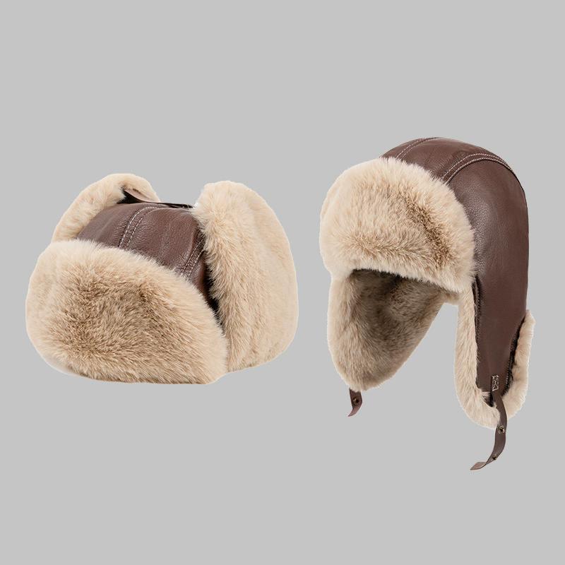 WTEMPO Faux Leather Plush Faux Fur Ear Protection Hats Couple Windproof Cold-proof Warm Bomber Hats Men's Autumn Winter Outdoor Cycling Skiing Hats