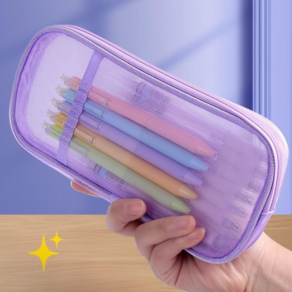 Double-layer Pen Bag Mesh Pen Pouch New Stationery Bag  Gift