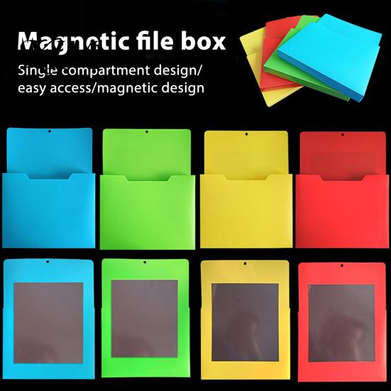 Plastic Document Pocket File Holder with Large Magnetic Back, Wall Hanging Folder for Whiteboard Organizer, A4 Paper Organizer Case Refrigerator