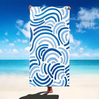 Abstract Hand Drawn Blue Wave Ocean Beach Towel Quick Dry Sand Free Coastal Print Towel for Swimming Beach Summer Holiday
