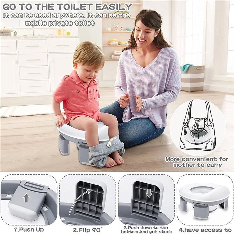 3 In 1 Travel Toilet Seat Foldable Silicone Baby Potty Training Seat Gray Blue Pink