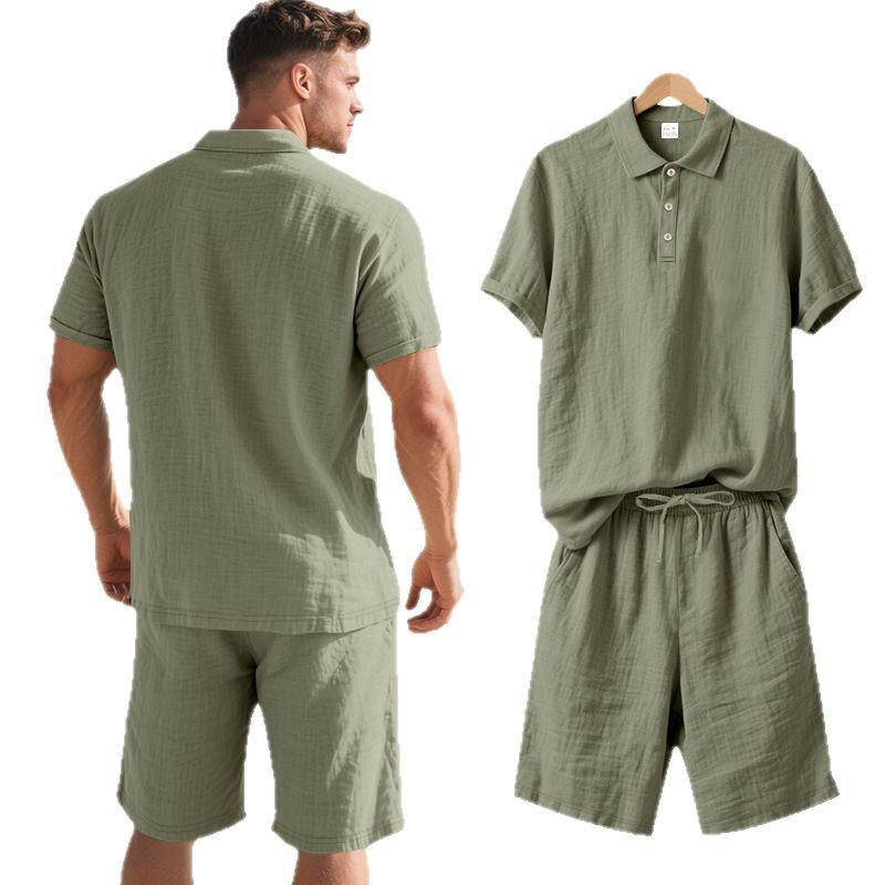 Vară Bărbați Casual In Două Piese In Cămașă Polo In Mânecă Scurtă Pantaloni Scurți Costum de Plajă Bărbați