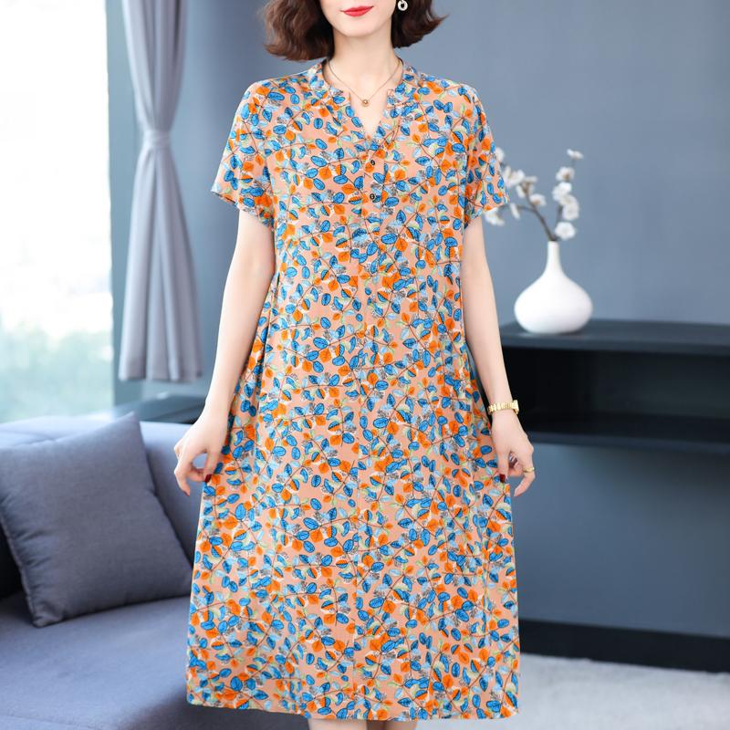 Plus Size Summer Long Dresses for Women Clothes Elegant Short Sleeve Loose V-Neck Women's Summer Dress