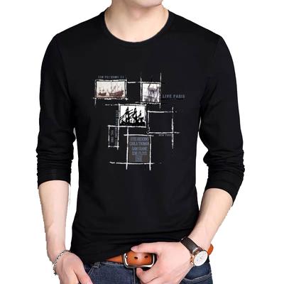 Tricou Bărbați Bumbac Toamnă și Iarnă Modă Bărbați Tricou Primăvară cu Mânecă Lungă Casual Gât Rotund Tricou Model Muzical