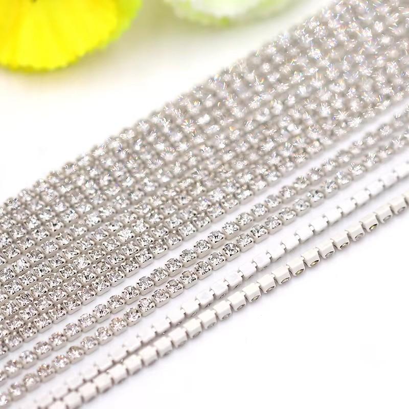 10yards 2mm Color Sewing Rhinestone Chain Trim Crystal Dense Diamond Chain Glitter Crystal Cup Chain for DIY Decorative Craft