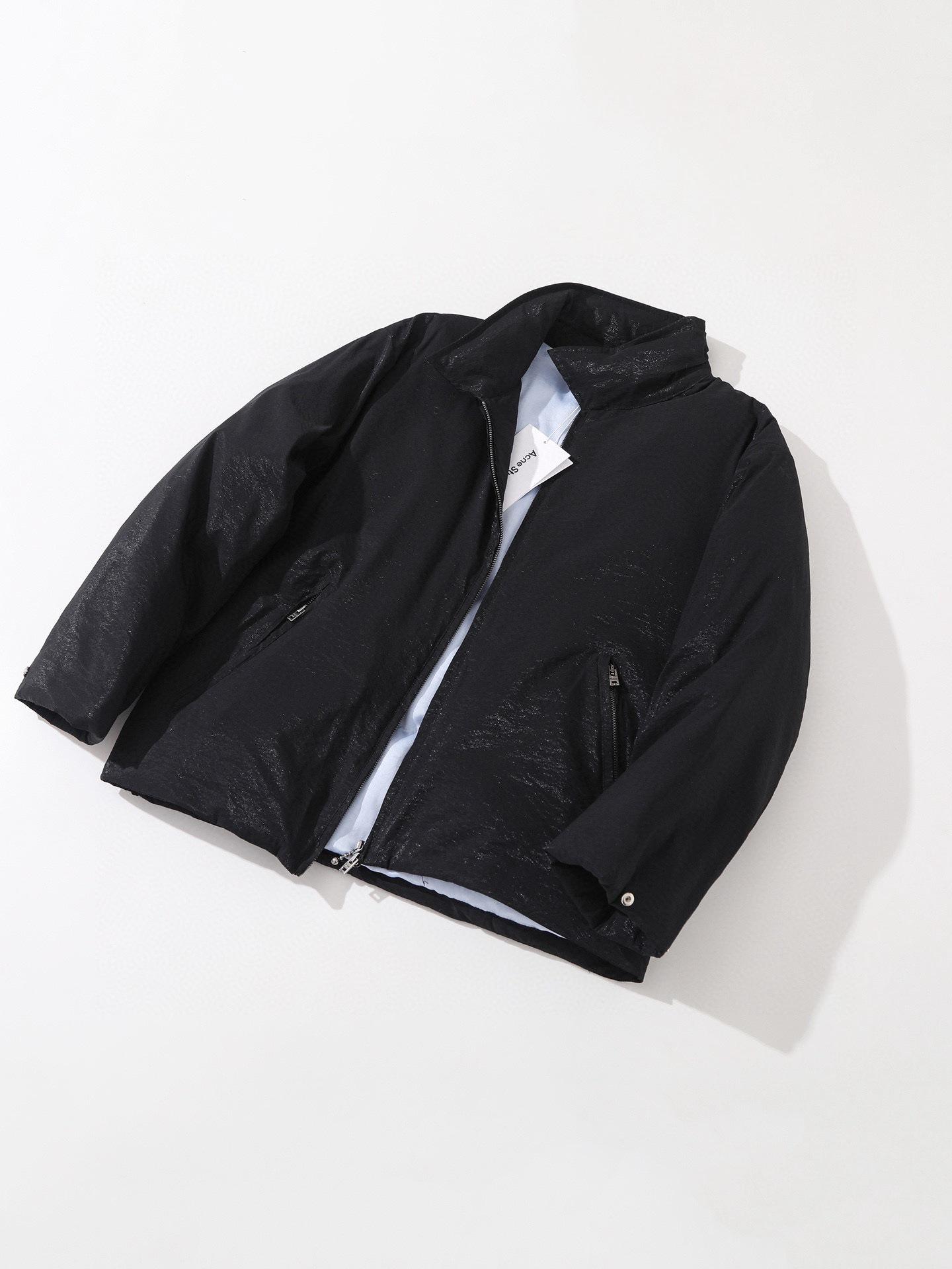 

Unisex High-Quality Metal Pleated Nylon Silk Stand-up Collar Warm Down Jacket Large чорний