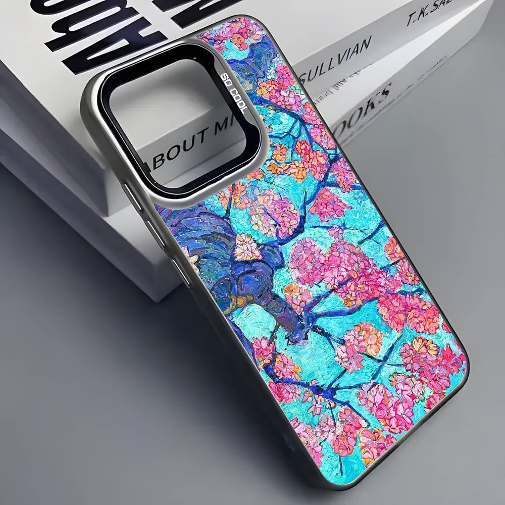 Bunte Ölgemälde Landschaft Handyhülle Für iPhone 16 15 14 13 12 11 Pro Max Grau Schwarz Handyhüllen Matt Laser Metallisch Aurora Funda