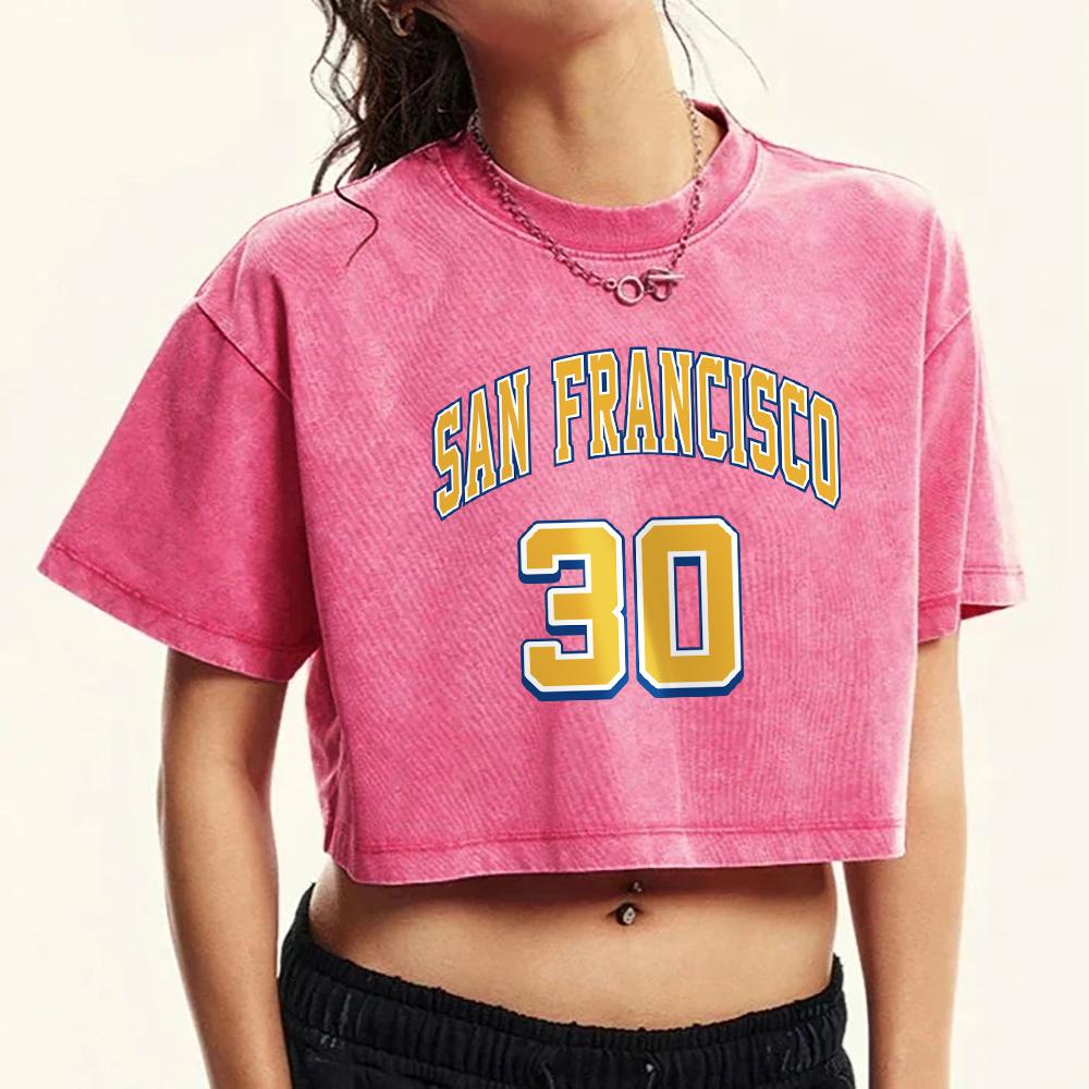 

San Francisco 30 Yellow Letter Prints Women Washed Slim T Shirt Summer Fashion Short Sleeve Retro Clothing Cotton T-Shirt M