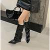 2025 New Patent Leather Knight Boots But Knee Boots Stacked Boots Retro Pointed Autumn and Winter Fashion