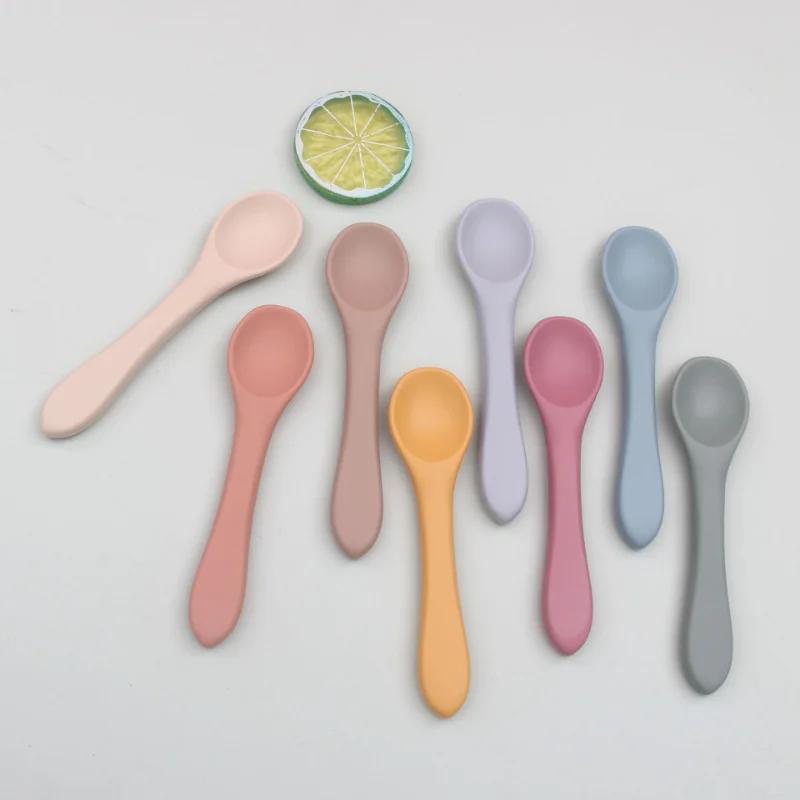 1PCS Full Silicone Spoon For  Utensils Food Grade Silicone Free Dishes Feeding Set Easy To Rinse  Tableware