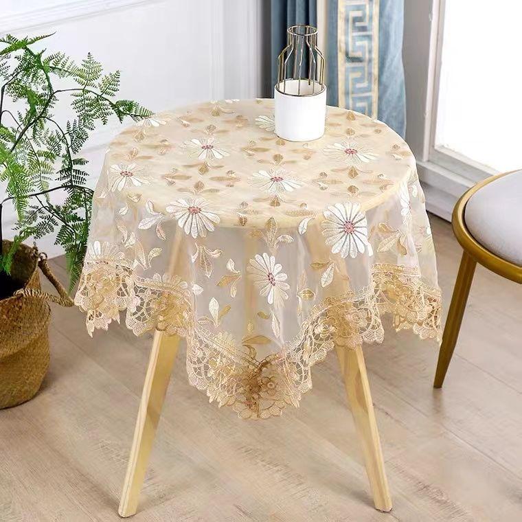 Small Round Table White Lace Tablecloth Coffee Table Bedside Table TV Dust Cover