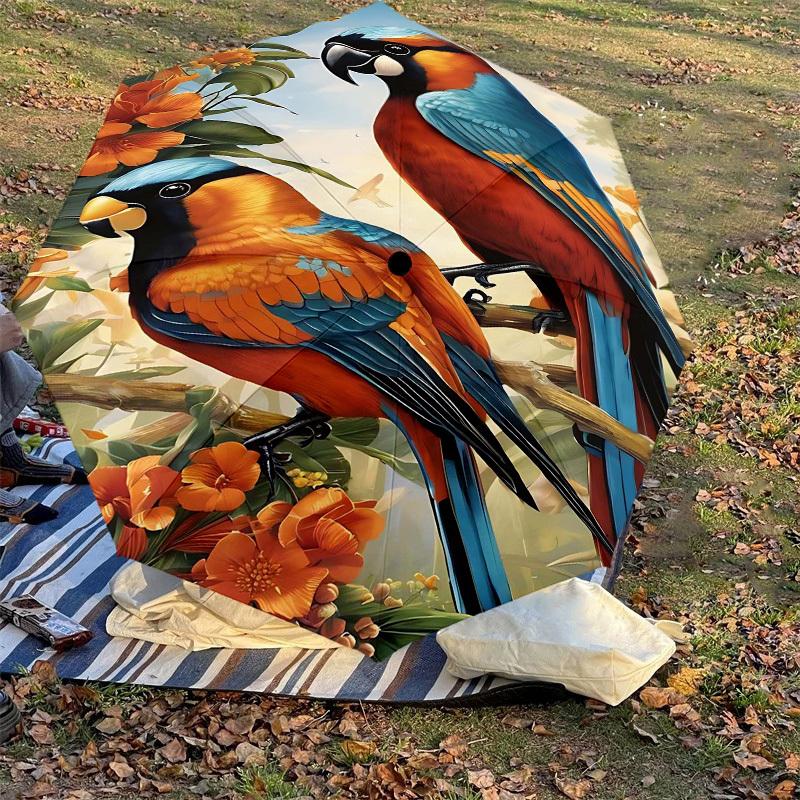 1PC Birds Flowers Umbrella-8-Rib Reinforced, Automatic Open, Lightweight & Durable, Fashion Accessory for Outdoor-D359