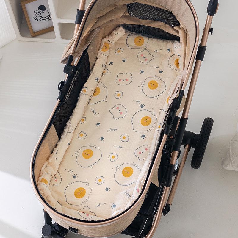 Reversible Quilted Baby Stroller Pad: Soft Crepe-Velvet, Double-Sided Cotton Cushion