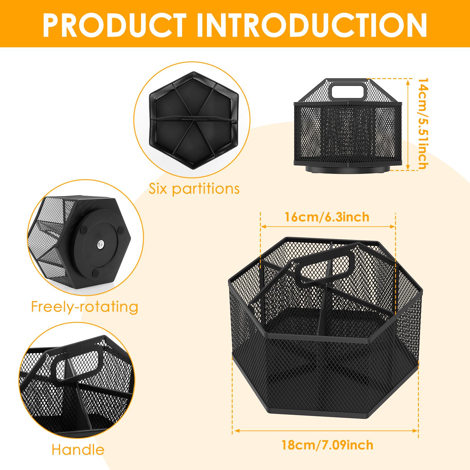 

Вращающийся на 360 градусов держатель для ручек, шестиугольный металлический вращающийся органайзер для карандашей с 6 отделениями, сетчатый стакан для ручек для стола, черный/белый для