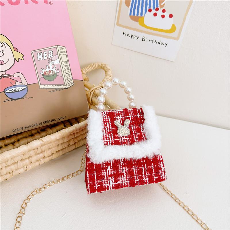 Stylish And Cute Red Pearl Handbag For Girls Featuring Adorable Butterfly Bow Accent