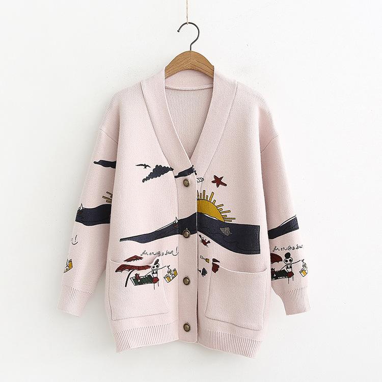 GMXIA Maglioni larghi con scollo a V a maniche lunghe autunno inverno stampa tinta unita moda casual da donna