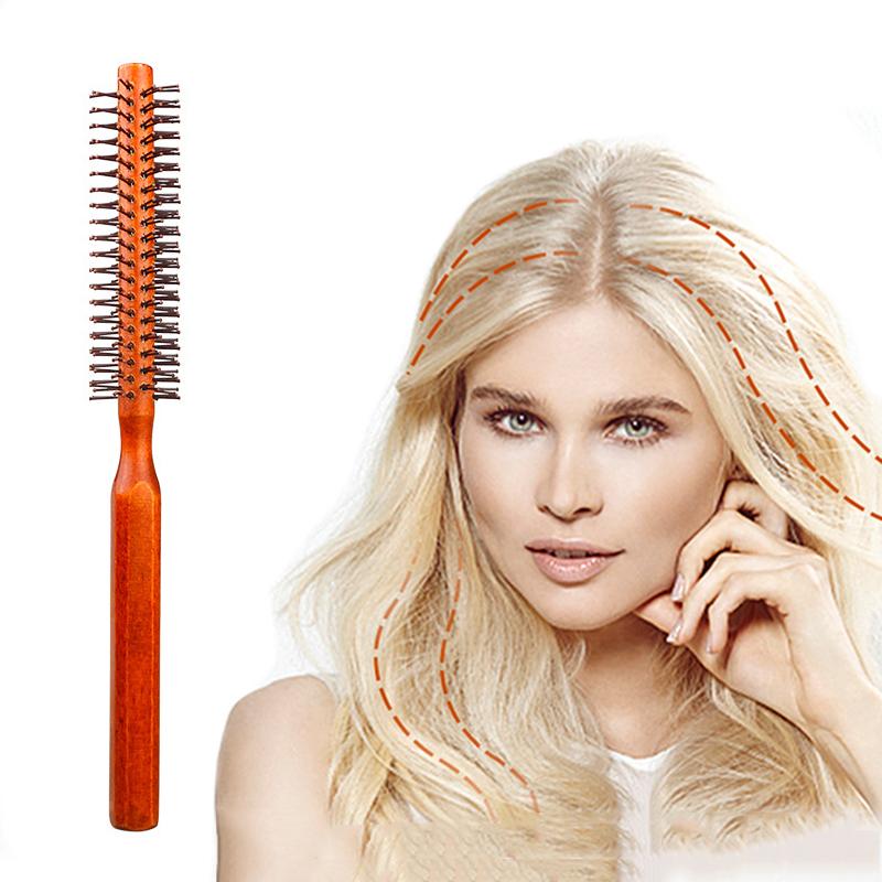 Bristle Wooden Curly Hair Comb Natural Boar Bristle Rolling Brush Round Barrel Blowing Curly Hairbrush Hair Styling Tool Barber