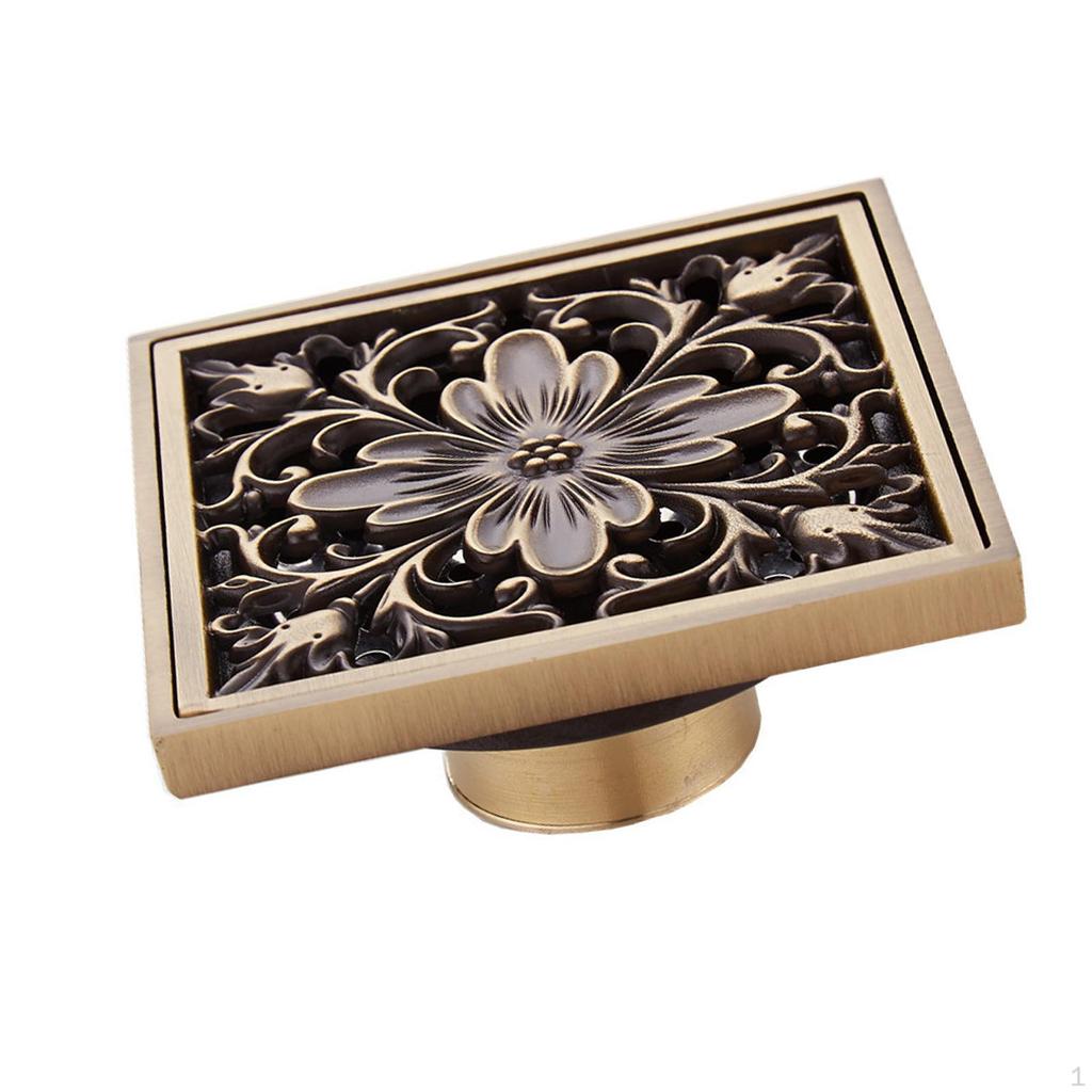 Brass Shower Floor Drain 10x10cm Anti Overflow Drainer Cover for Room