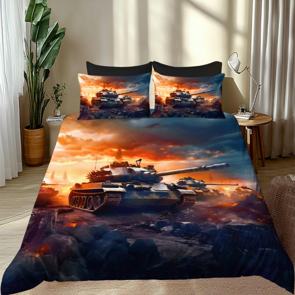 Bedding Digital Printed Quilt Cover Set Featuring a 3D Three-dimensional Tank Pattern. Super Soft Brushed Digital Printed