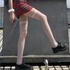 1 Pair Women Stockings See-through Mesh Solid Color Thin High Elasticity Over Knee Length Skinny JK Japanese Style Anti-slip Lady Club Long Socks