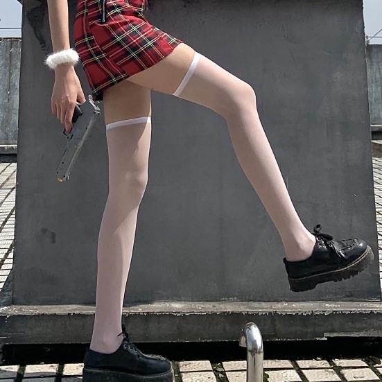 1 pár Dámské punčochy Průhledná síťovina Jednobarevná Tenká Vysoká elasticita Délka nad kolena Úzká JK Japonský styl Protiskluzové dámské dlouhé ponožky